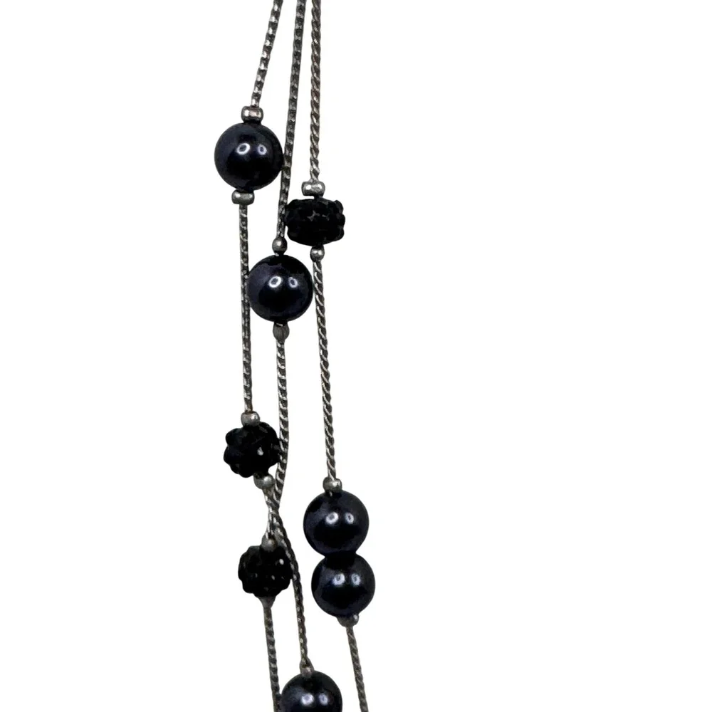 Roman Black‎ Faux Pearl Multi Strand Necklace Gunmetal Tone Beaded Whimsigoth